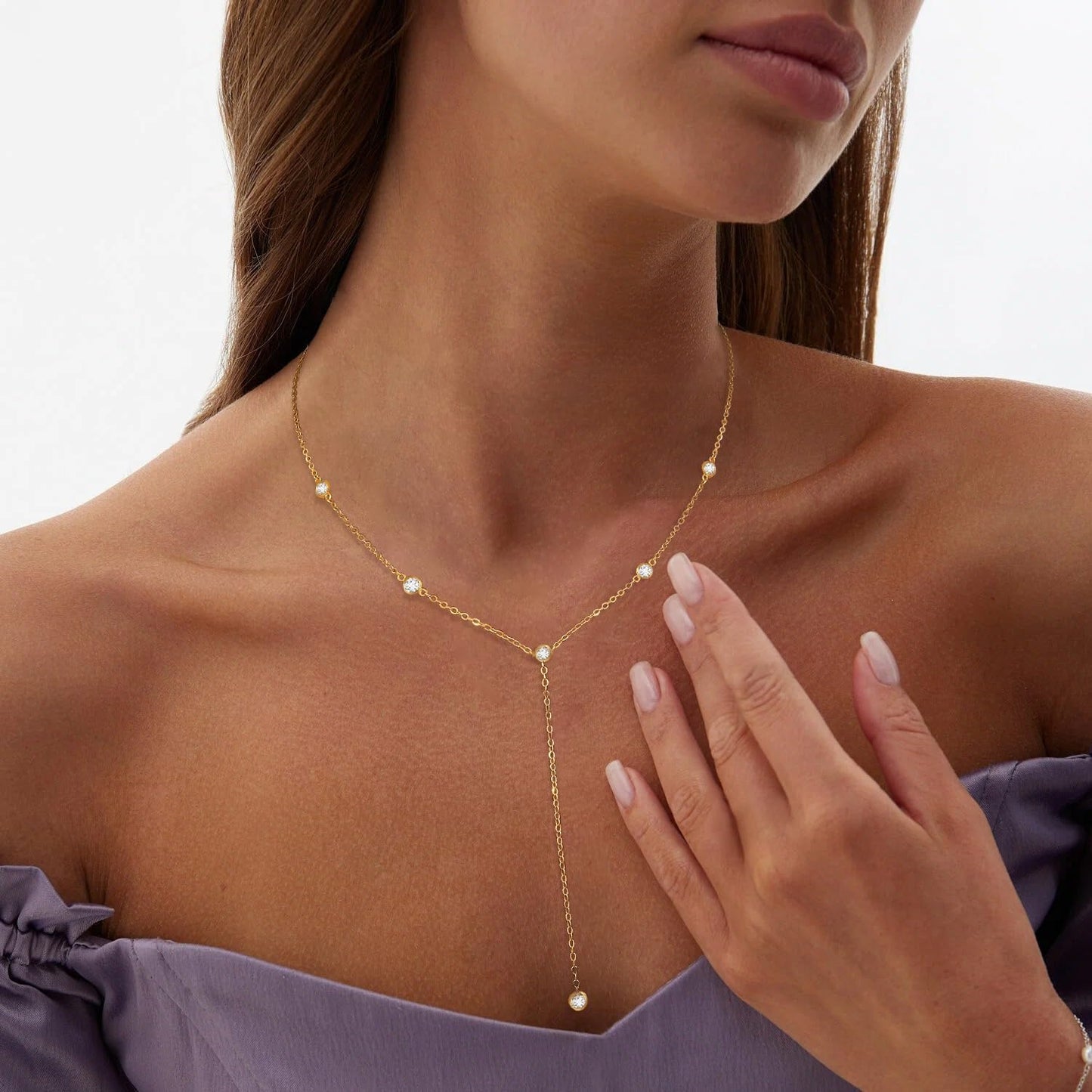Manufacturer  Gold Necklace for Women, Dainty Gold Long Necklaces 14k Gold Plated Prom Bar CZ Lariat Necklace Simple Choker Necklaces for Women Trendy Fashion Costume Gold Jewelry Womens  Necklace