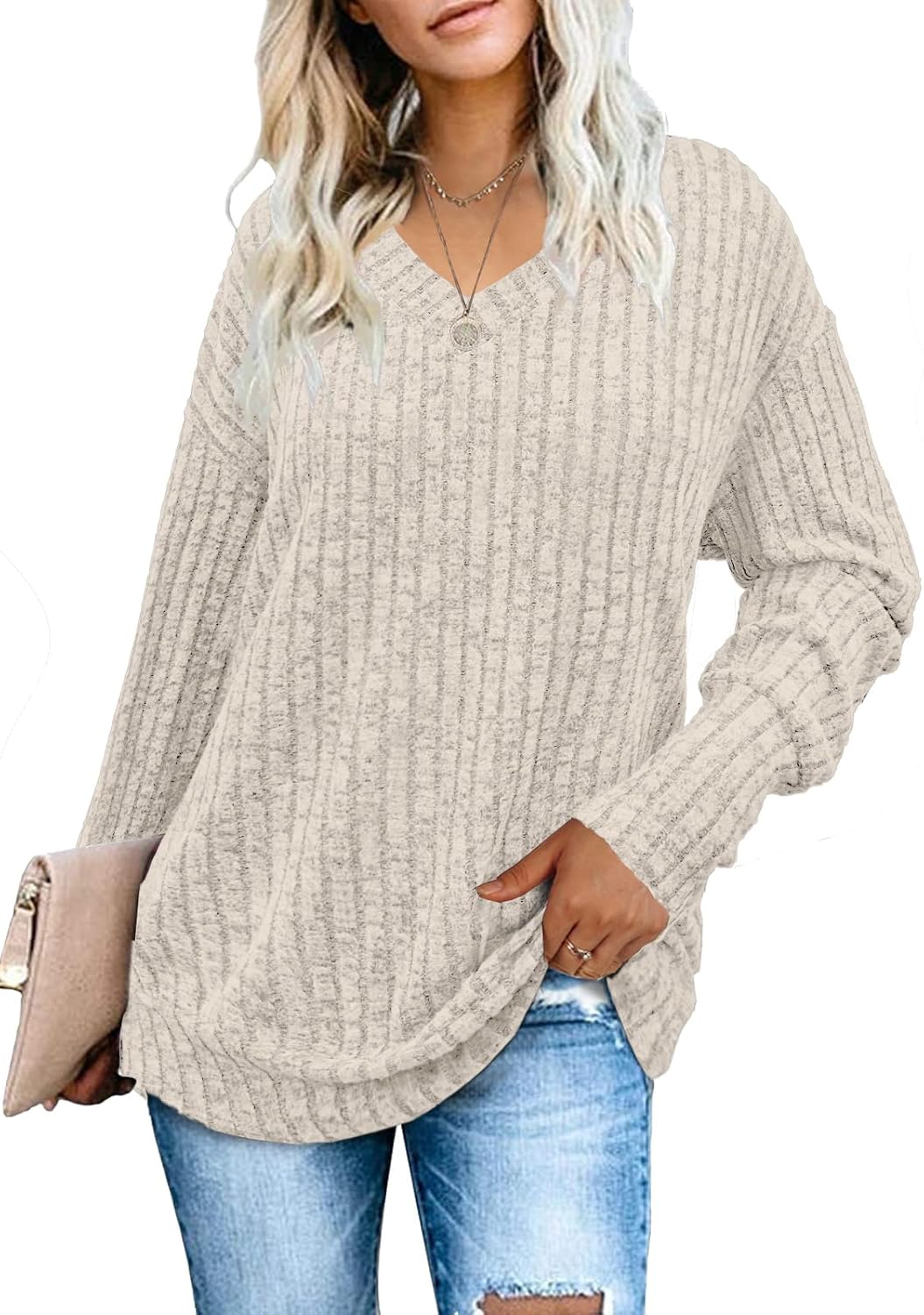 Manufacturer  Heymiss Womens Sweatshirts V Neck Long Sleeve Shirts Loose Casual Fall Fashion Sweaters S-2XL   sweaters