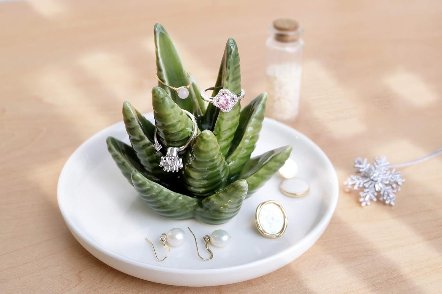Manufacturer  PUDDING CABIN Aloe Ring Holder,Cactus Ring Dish,Jewelry Holder Trinket Tray for Rings Earrings Necklace Organizer,Bridesmaid Christmas Birthday Gift for Women Girls   rings