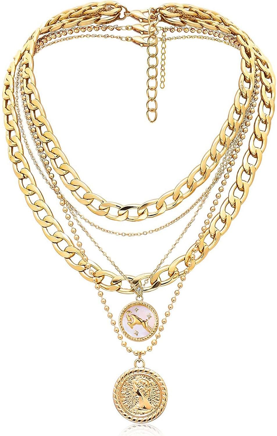 Manufacturer  MJartoria Gold Layered Necklaces for Women Trendy Retro Coin Pendant Necklace Dainty Chunky Chain Choker Necklaces for Jewelry Birthday Gifts  necklace