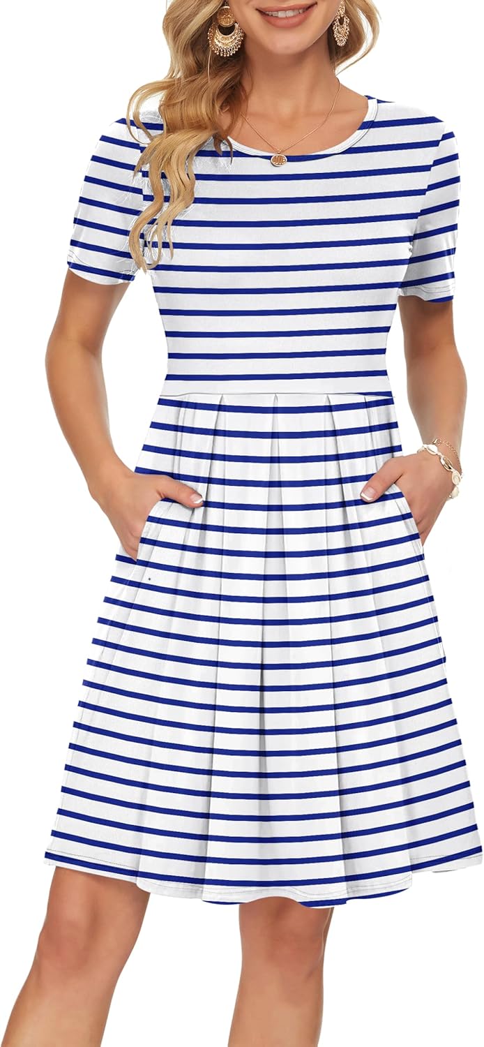 Manufacturer  AUSELILY Women's Short Sleeve Summer Dress Pleated Loose Swing Knee Length Dresses with Pockets  New dresses