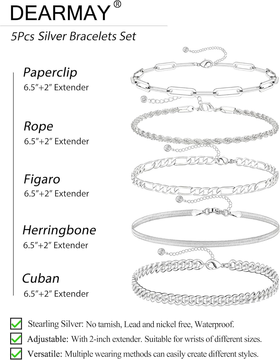 Manufacturer  DEARMAY Gold Bracelets for Women Waterproof, 14K Real Gold Jewelry Sets Trendy Thin Dainty Stackable Cuban Link Paperclip Chain Bracelet Pack Fashion Accessories Gifts for Womens  bracelets