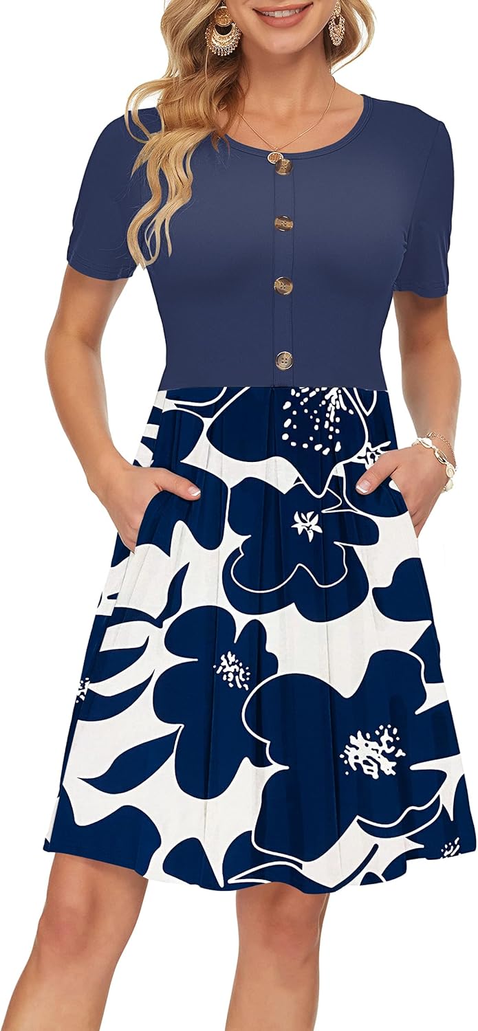 Manufacturer  AUSELILY Women's Short Sleeve Summer Dress Pleated Button Down Knee Length Dresses with Pockets New dresses