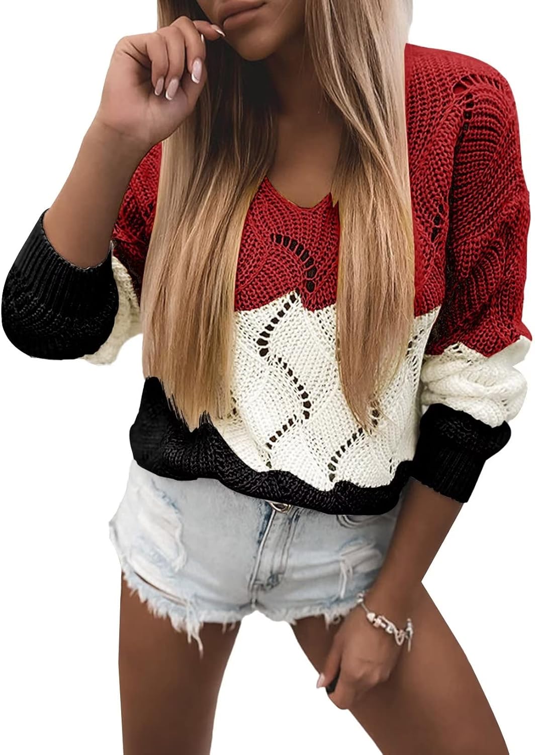 Manufacturer  Dokotoo Womens Sweaters  Crewneck Cute Elegant Soft Long Sleeve Hollow Cable Knit Pullover Tops   sweaters