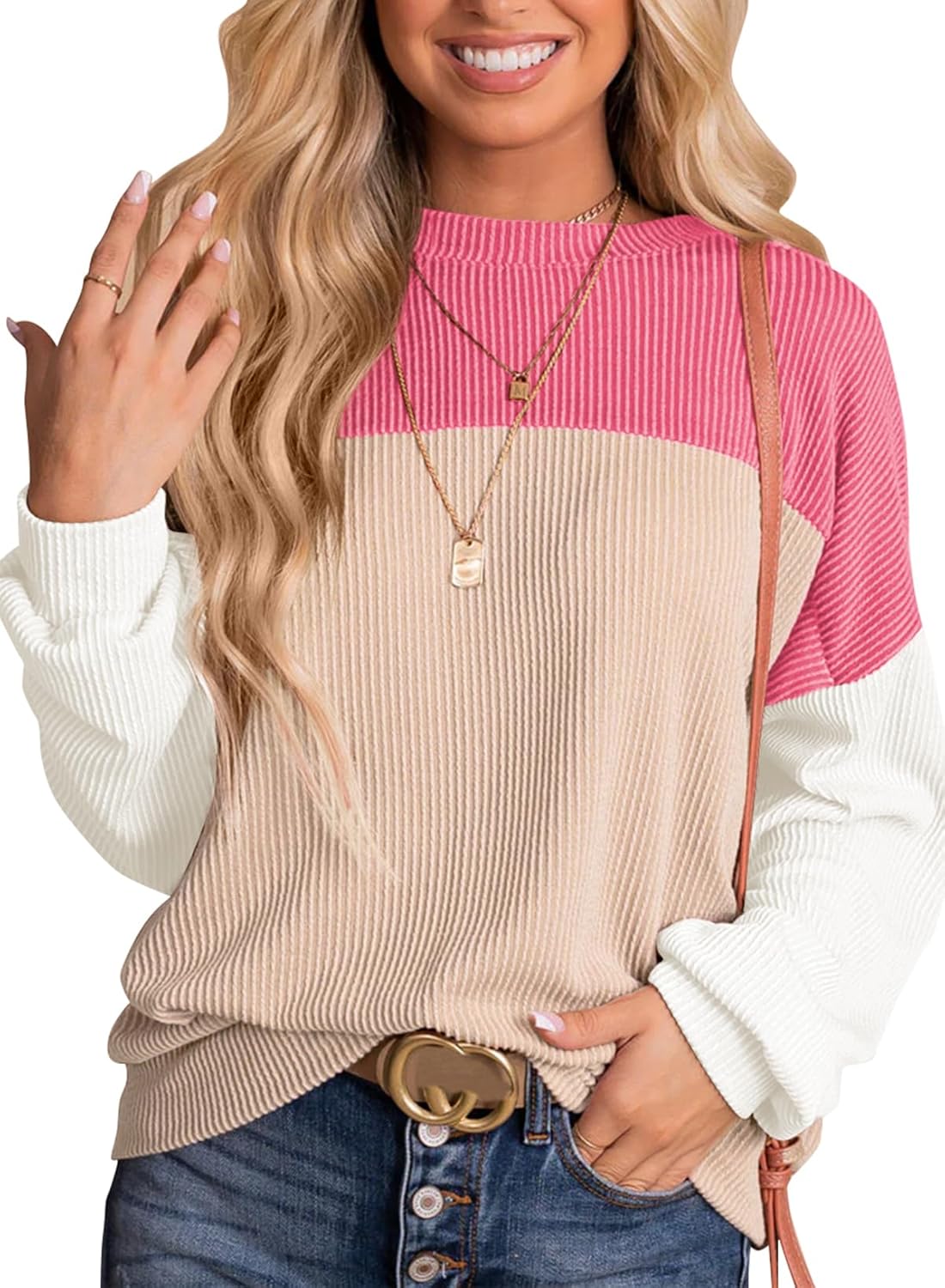 Manufacturer  Dokotoo Womens Color Block Sweaters Long Sleeve Crewneck Pullover Knit Jumper Tops   sweaters