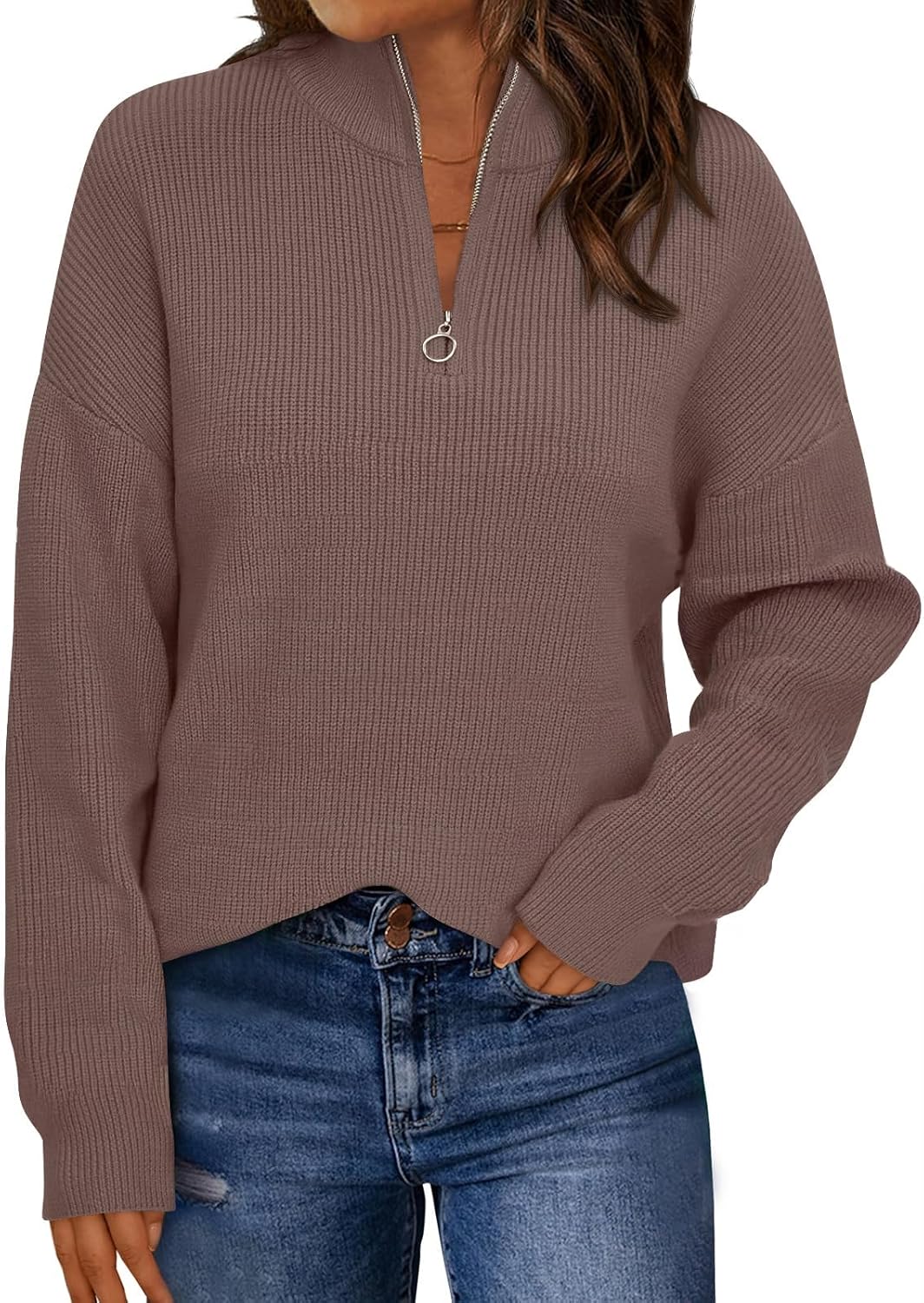 Manufacturer  LILLUSORY Women's Quarter Zip Striped Oversized Sweater Mock Turtleneck Fall Fashion Outfit   sweaters