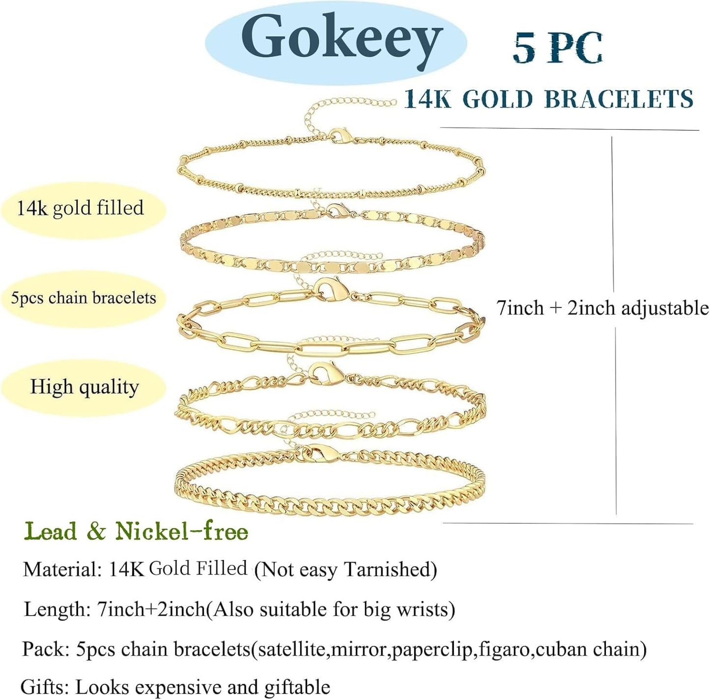 Manufacturer  Gold Bracelets for Women Trendy,14K Real Gold Plated Dainty Stackable Paperclip Cuban Link Chain Bracelets,Cuff Bracelets Jewelry Set Adjustable 7"+2"  bracelets