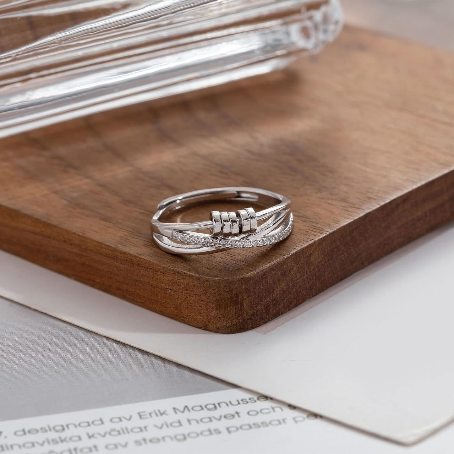 Manufacturer  PABBEU Anxiety Ring for Women 925 Sterling Silver Fidget Ring With Cubic Zircon Adjustable Stress Spinner Anxiety Ring for Women   rings