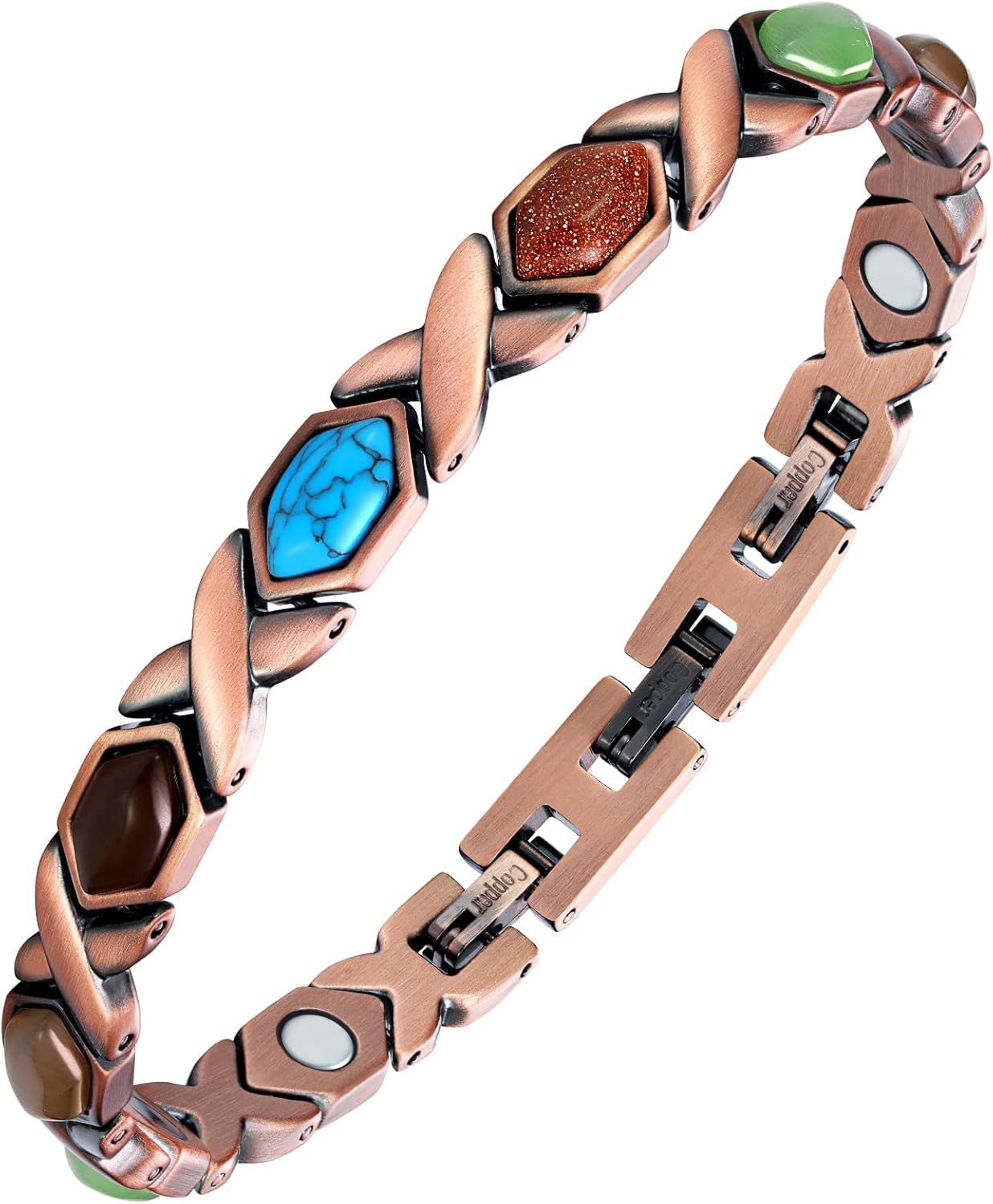 Manufacturer  Feraco Pure Copper Bracelets for Women, Ultra Strength Magnetic Bracelet with 3800 Gauss Magnets & Natural Turquoise & Stones, Adjustable, Jewelry Gift  bracelets