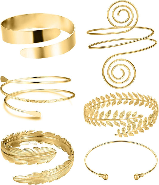 Manufacturer  RIOSO 6 Pieces Arm Cuff Upper Arm Band Cuff Bracelet Bangle for Women Silver Gold Adjustable Armband Set  bracelets