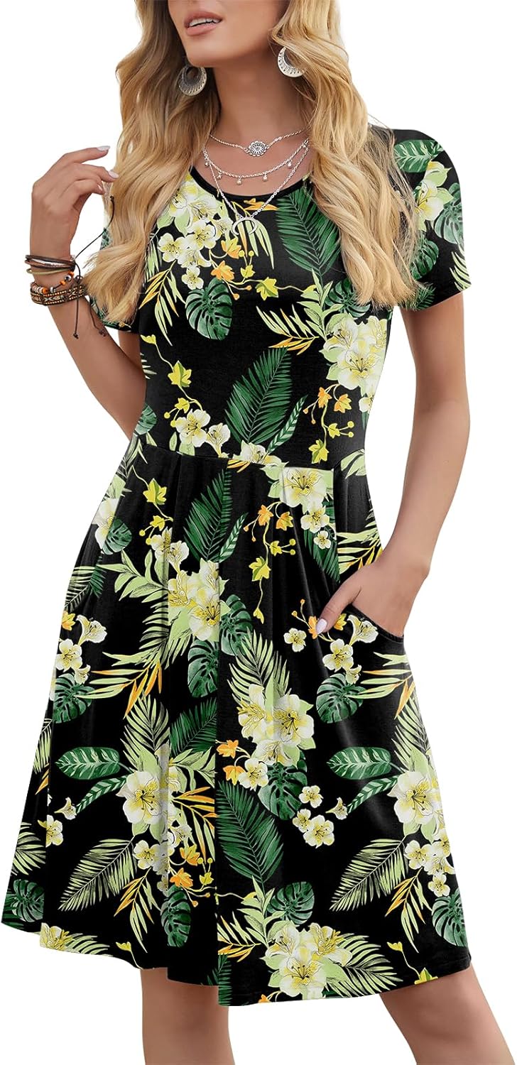 Manufacturer  DouBCQ Women's Casual Flowy Pleated Loose Dresses with Pockets dresses