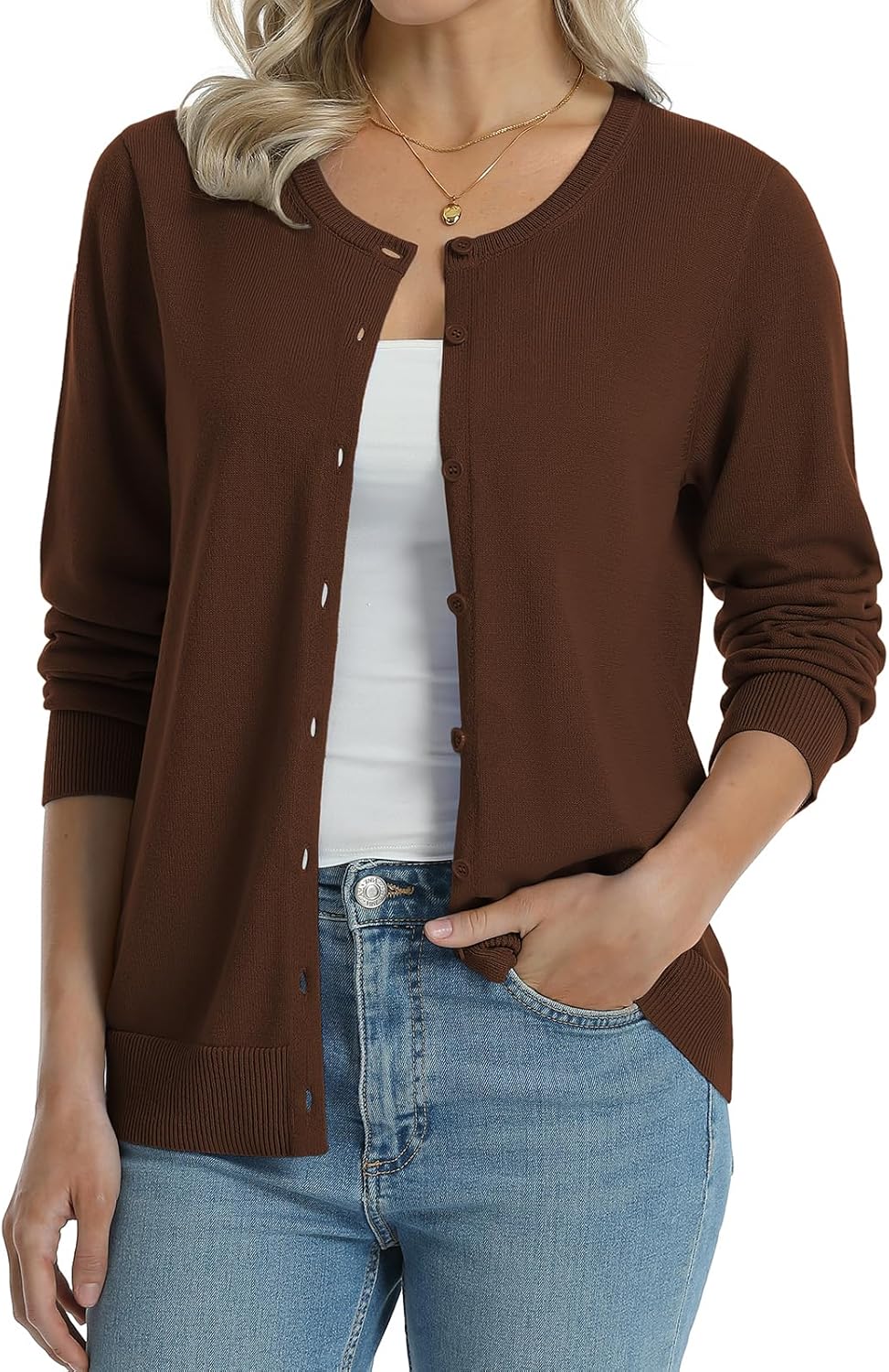 Manufacturer  QUALFORT Women's 100% Cotton Lightweight Cardigans Long Sleeve Knitted Button Down Sweater   sweaters