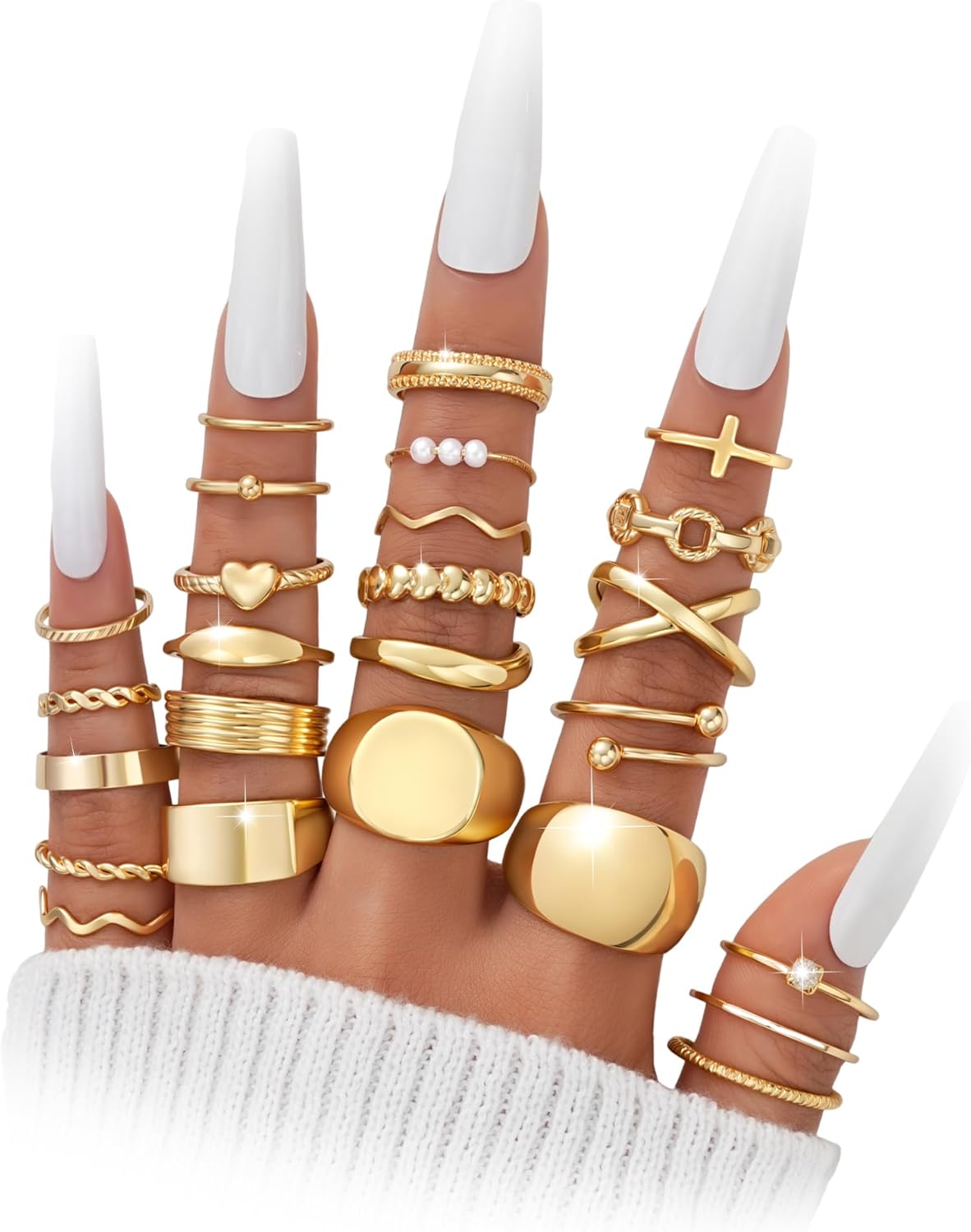 Manufacturer  YEEZII 25 Pcs Gold Knuckle Rings Set for Women, Cute Stackable Finger Midi Rings, Dainty Chunky Stacking Statement Womens ring pack   rings