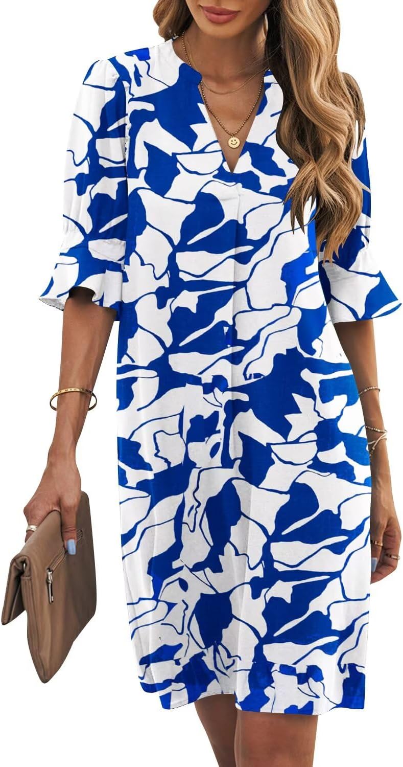 Manufacturer Wkior Shift Dress for Women V Neck Short Sleeves Solid Color Casual Flowy Summer Dresses(S-2XL)