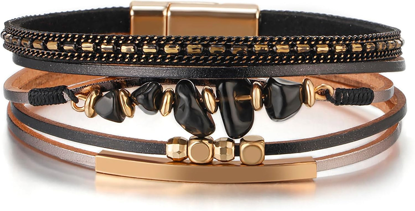 Manufacturer  Fesciory Leather Wrap Bracelets for Women, Boho Leopard Multi-Layer Crystal Beads Cuff Bracelet Jewelry  bracelets