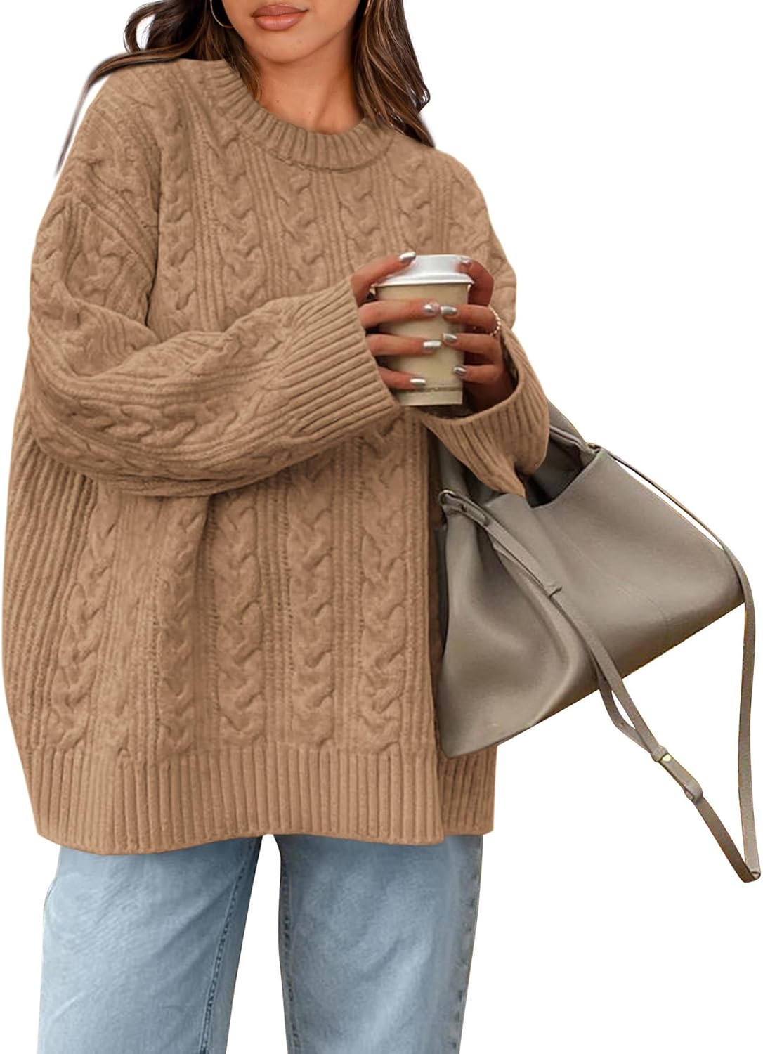 Manufacturer  Okiwam Women's Oversized Sweaters Crewneck Cable Knit Pullover Casual Loose Fall Outfits Fashion Clothes 2025   sweaters