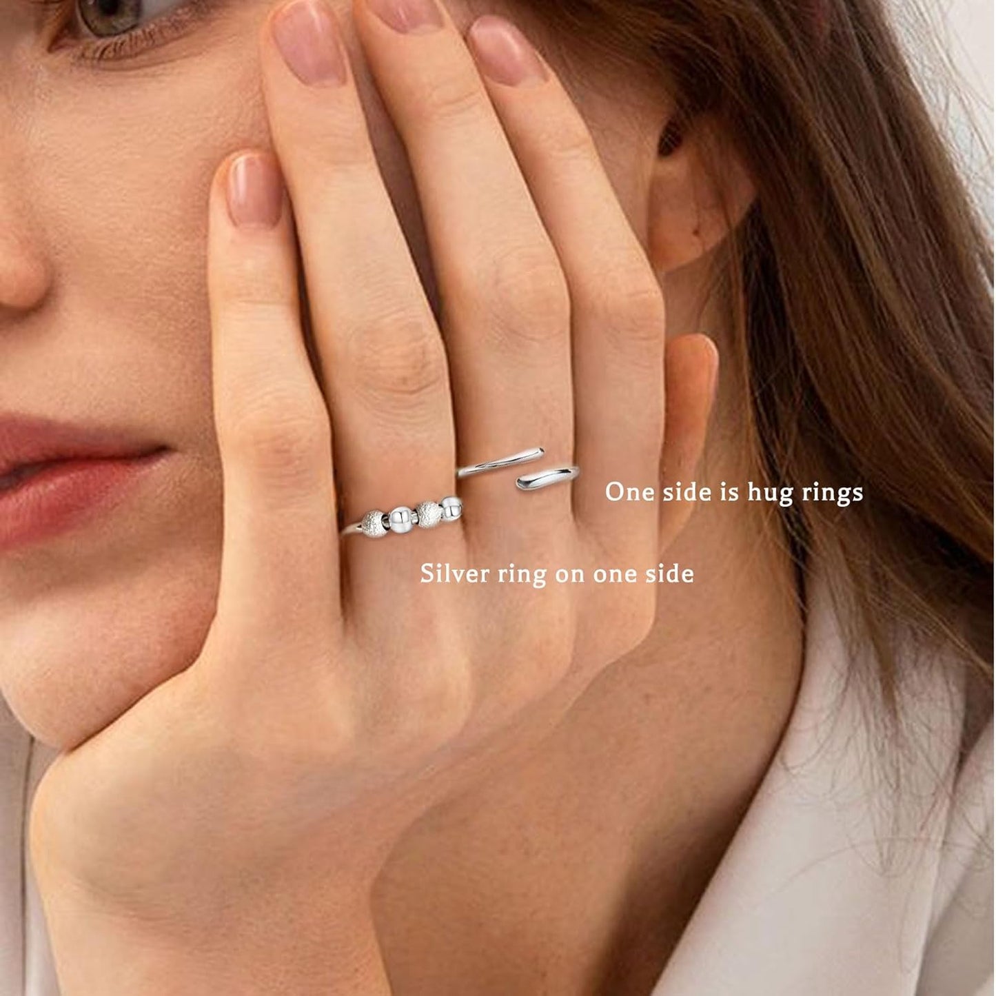Manufacturer  Senteria Anxiety Rings for Women Sterling Silver Rings Adjustable Stress Spinner Rings with Beads Fidget Rings for Anxiety Women   rings