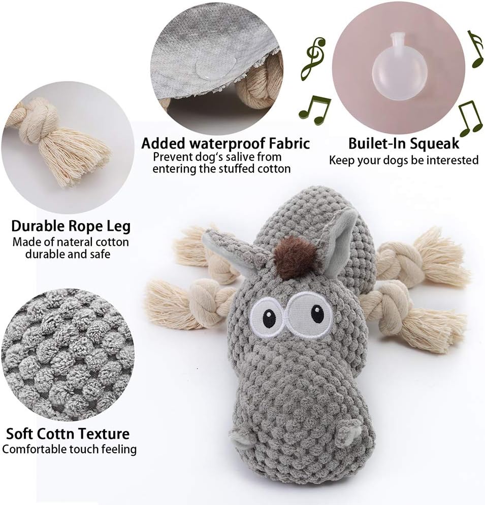 Manufacturer   Dog Toy, Large Dog Squeaky Toys, Stuffed Animal Dog Plush Toy for Puppy, Small, Middle, Large Dogs (Donkey(Grey))    Dog toy
