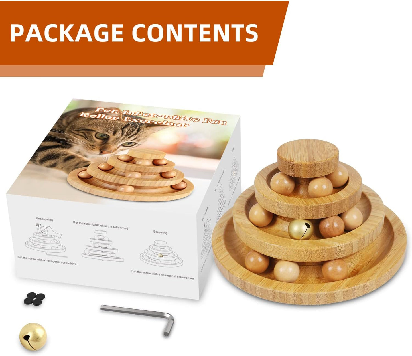 Manufacturer  Cat Ball Track Toy,Kitty Toys Roller,3-Level Ball Tower with 9 Removable Balls,Interactive Cat Toy, DIY Circle Fun Toy for Kitten Mental Physical Exercise - Medium Size    Cat toy