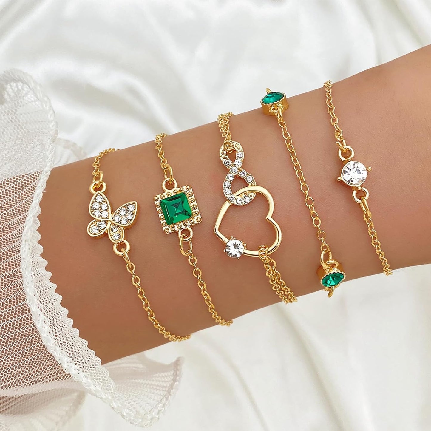 Manufacturer  IFKM Gold Bracelets for Women, 14K Gold Plated Dainty Layered Chain Bracelets Adjustable Cute Bangle Link Bracelet Set  bracelets