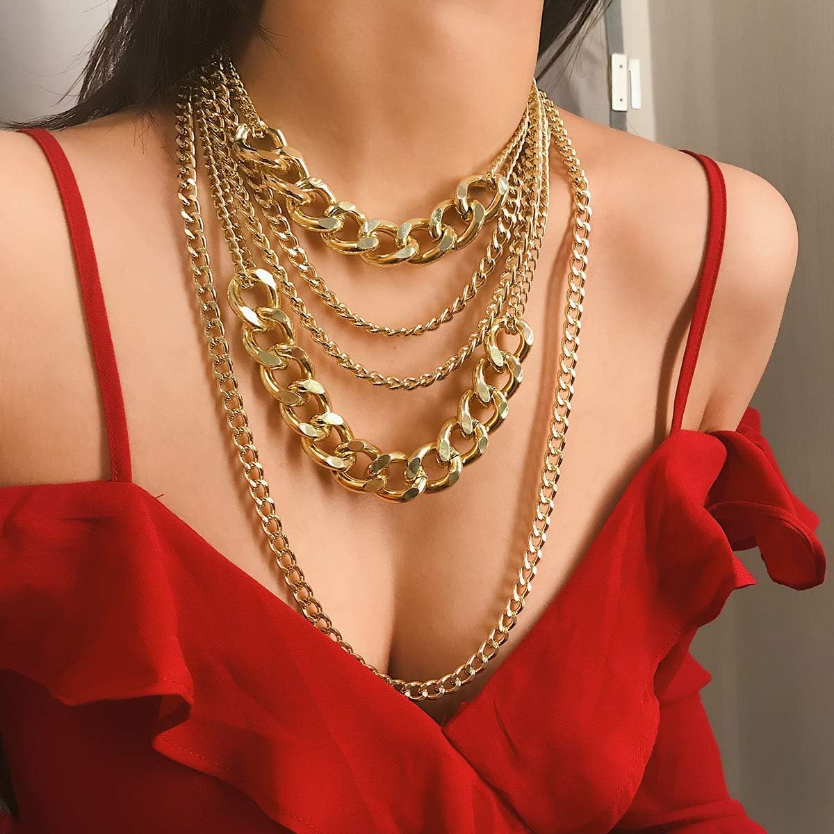 Manufacturer  CSIYANJRY99 Chunky Gold Necklaces for Women,Multilayer Punk 80s Hip Hop Necklace,Layered Cuban Link Chain Statement Necklace 90s Freaknik Outfit Accessories for Women  necklace