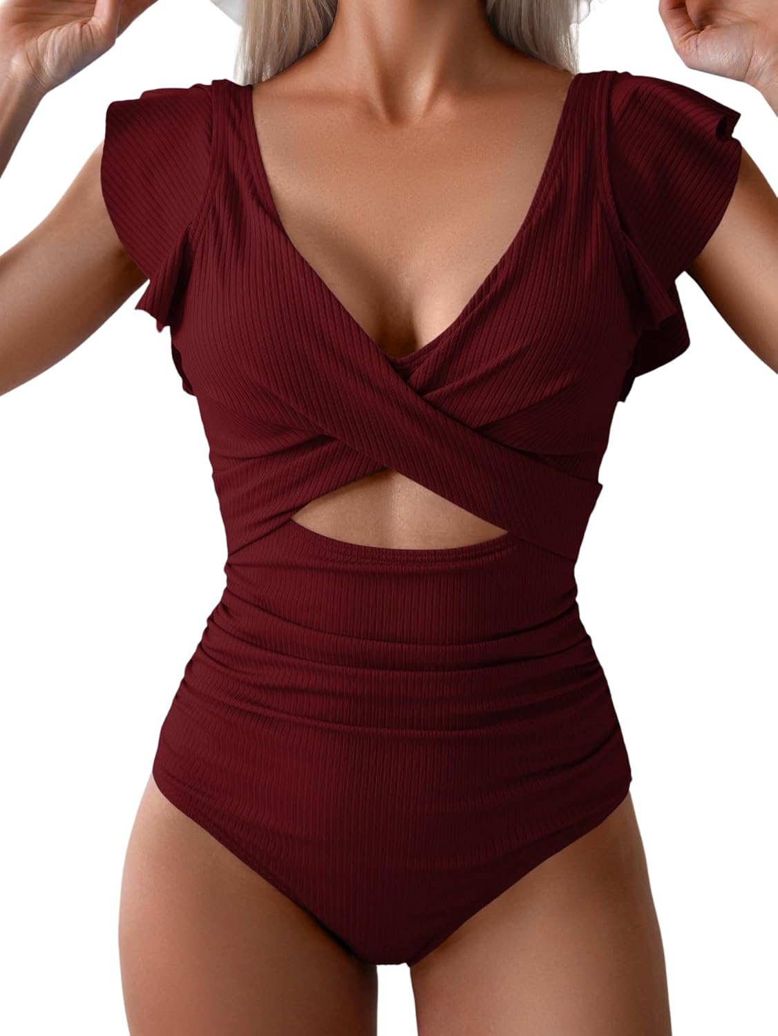 Manufacturer  B2prity Women's One Piece Swimsuit Ruffle Cutout Bathing Suits Slimming Tummy Control V Neck Wrap Swimwear  Swimsuit
