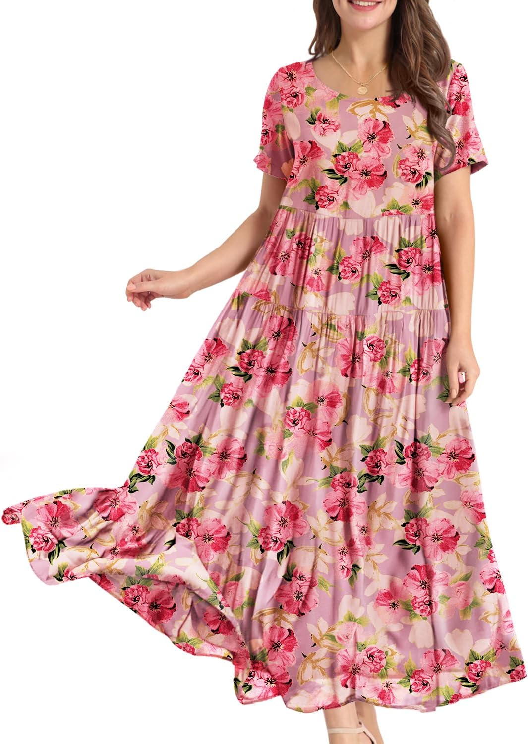 Manufacturer  YESNO Women Casual Loose Bohemian Floral Dress with Pockets Short Sleeve Long Maxi Summer Beach Swing Dress EJF dresses