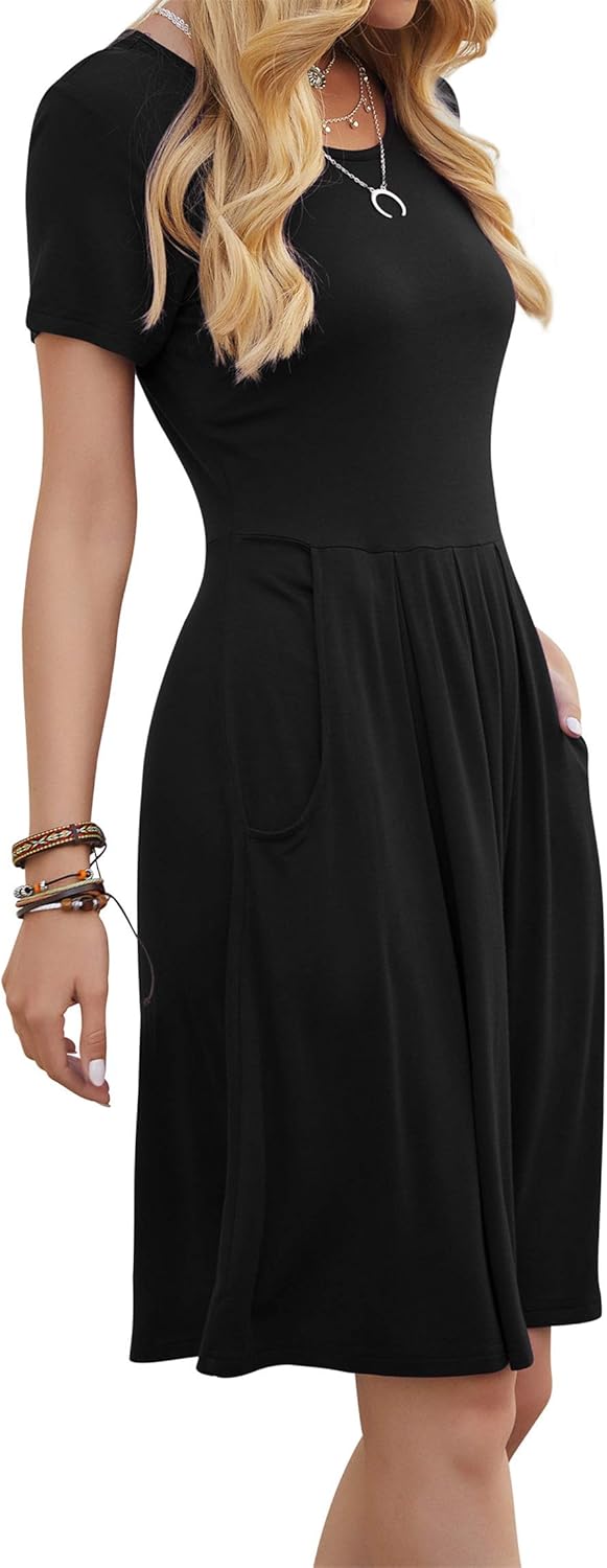 Manufacturer  DouBCQ Women's Casual Flowy Pleated Loose Dresses with Pockets dresses