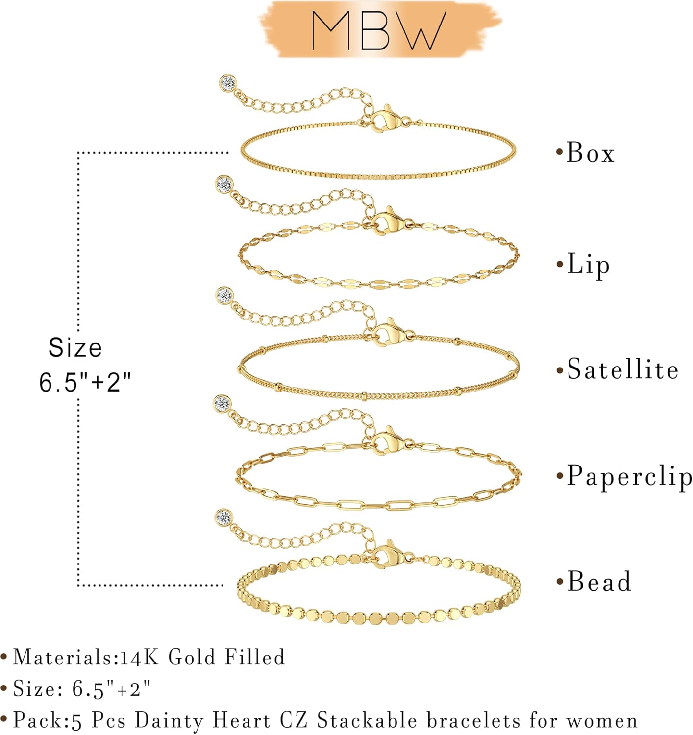 Manufacturer  Gold Bracelets for Women, 14K Dainty Gold Plated Stackable Bracelets for Women Trendy Waterproof CZ Tennis Bracelet Set Tiny Heart Paperclip Box Chain Adjustable Bracelets Minimalist Cute Jewelry  bracelets