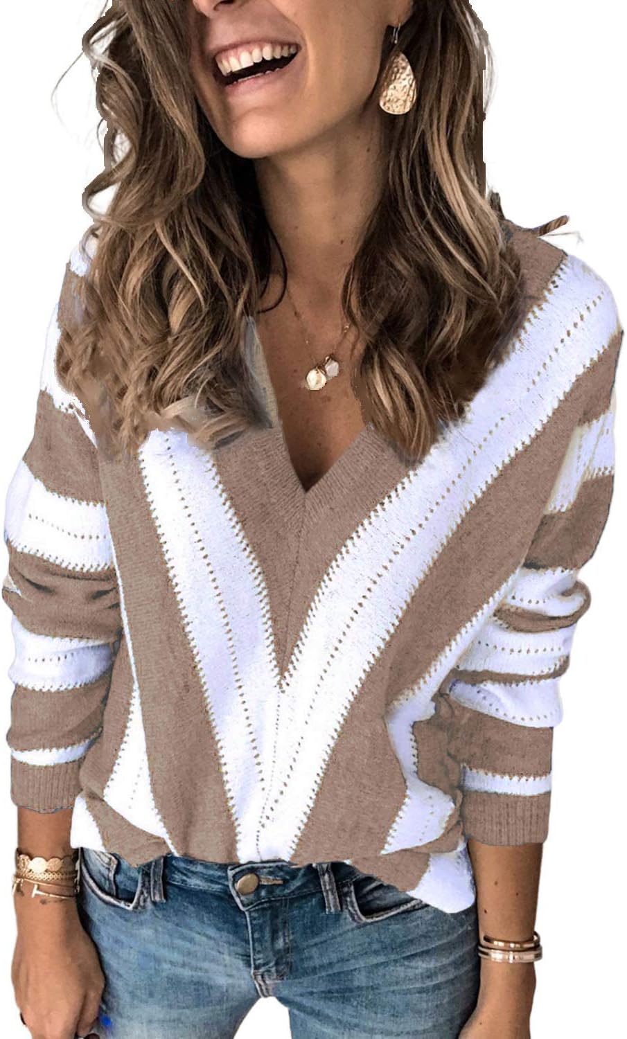 Manufacturer  Necooer Womens Sweater Pullover Casual Long Sleeve Crewneck Color Block Pullover Knit Sweater for Women   sweaters