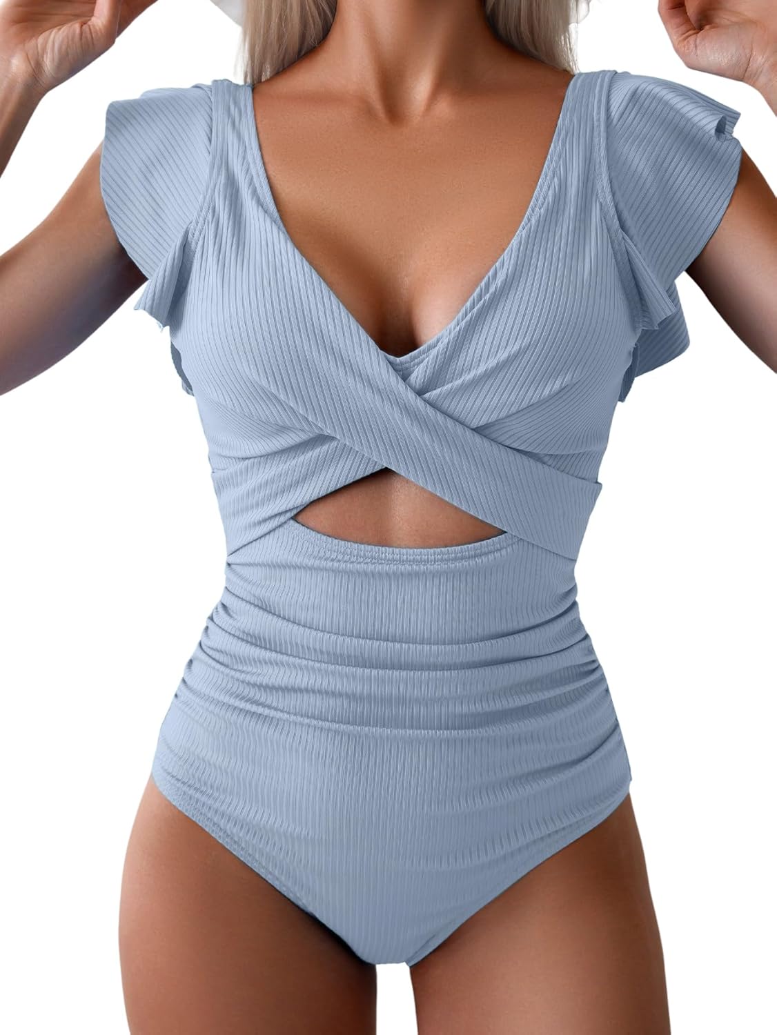 Manufacturer  B2prity Women's One Piece Swimsuit Ruffle Cutout Bathing Suits Slimming Tummy Control V Neck Wrap Swimwear  Swimsuit