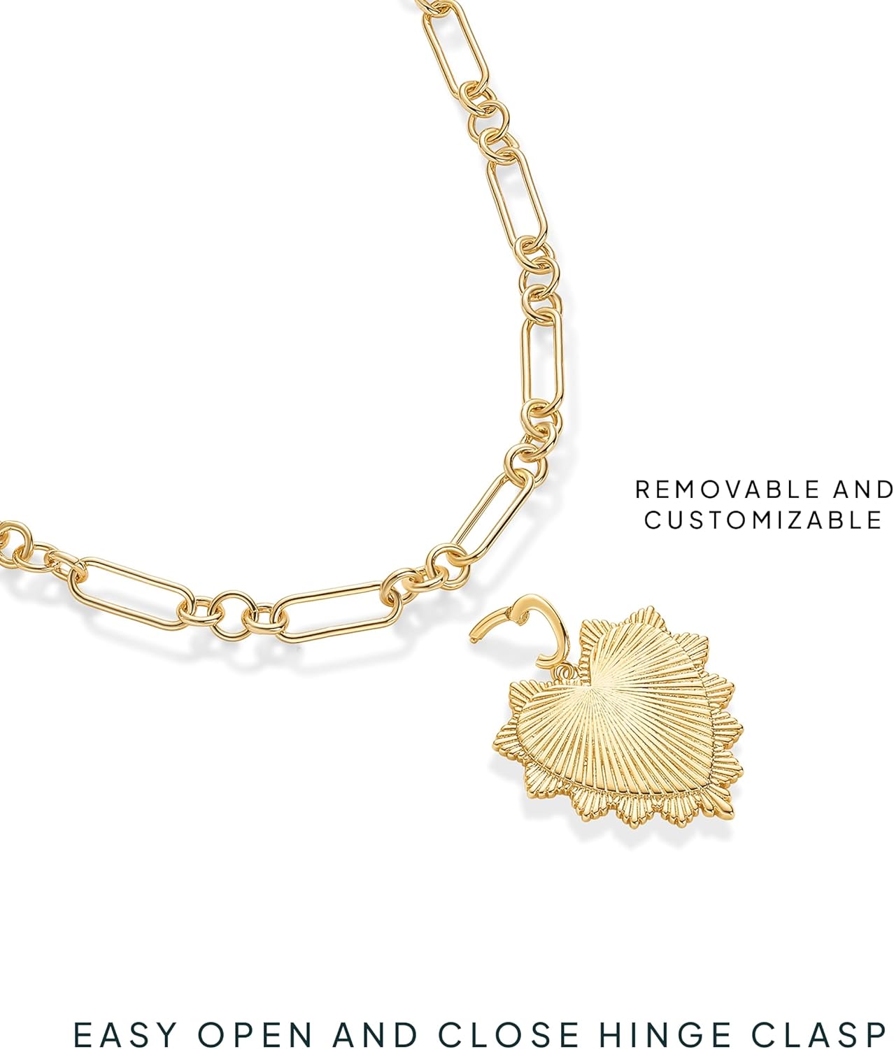 Manufacturer  PAVOI 14K Gold Plated Chunky Charm Necklace Pack for Women | Statement Paperclip Chain Necklaces with Removable Charms | Heart Palm Tree Bow Pearl Love Friendship Necklace  Necklace