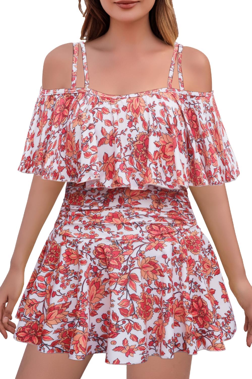 Manufacturer  COCOPEAR Women's One Piece Flounce Swimsuit Off Shoulder Bathing Suit Tummy Control Swimdress  Swimsuit