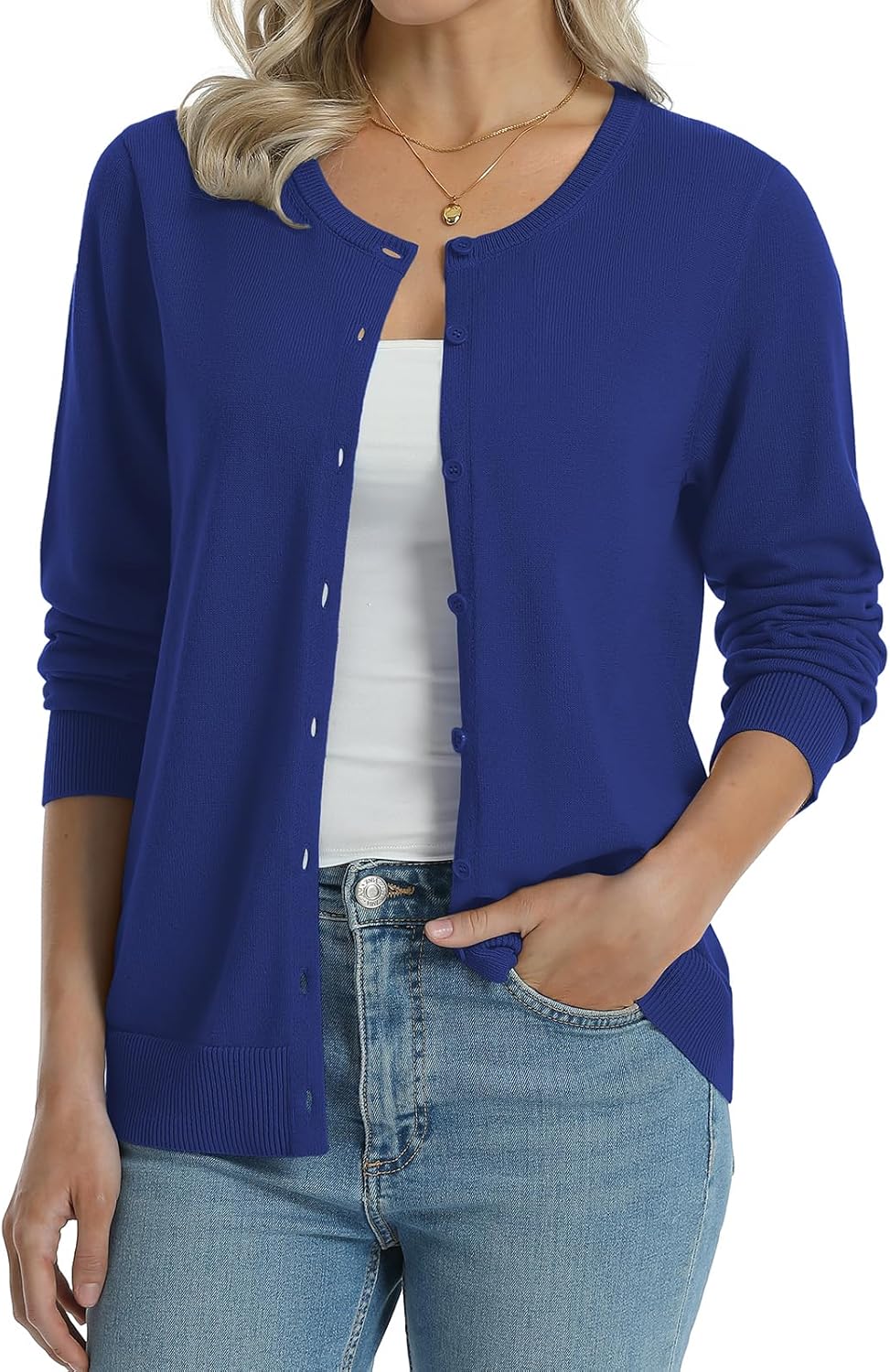 Manufacturer  QUALFORT Women's 100% Cotton Lightweight Cardigans Long Sleeve Knitted Button Down Sweater   sweaters