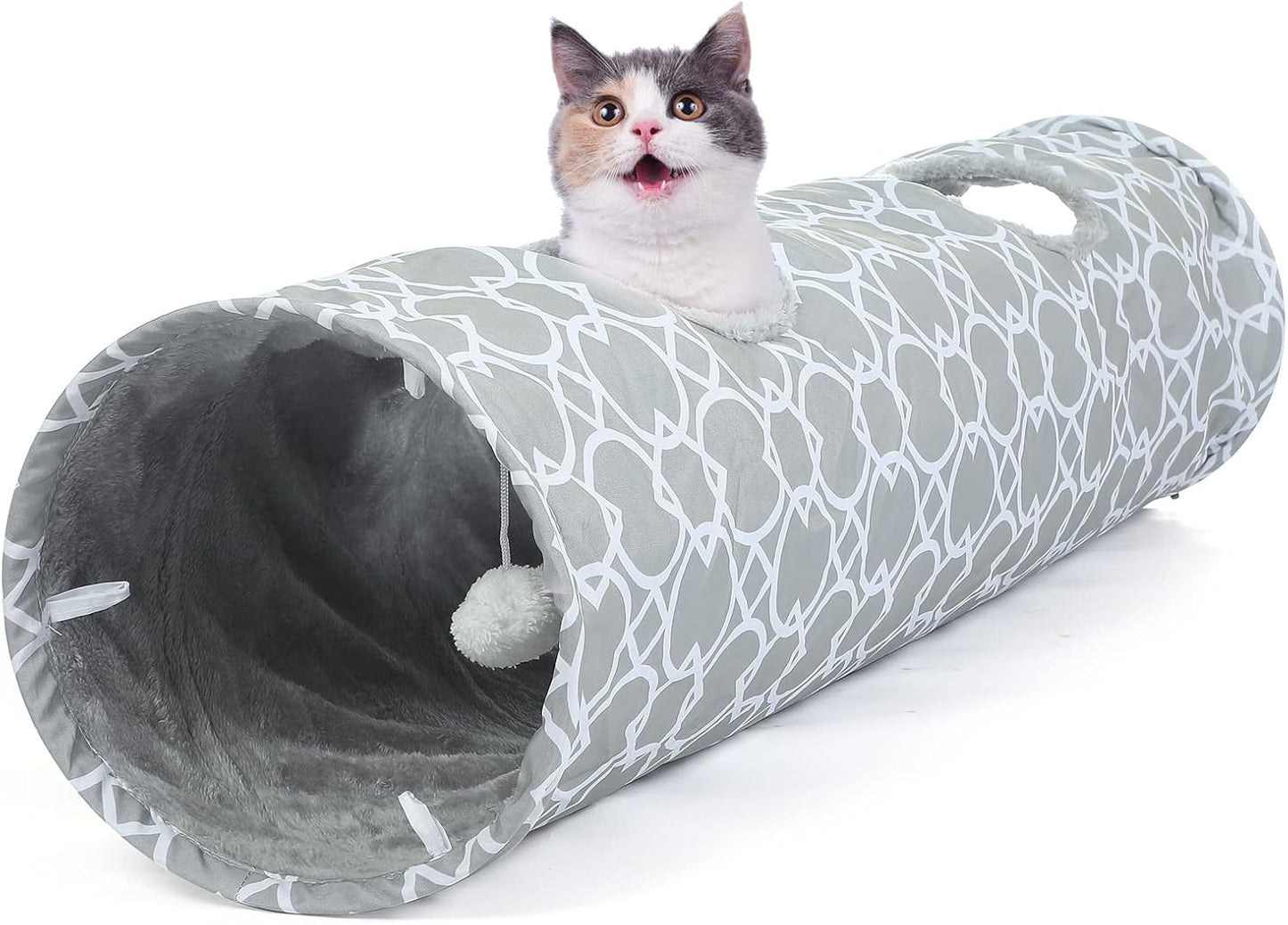 Manufacturer  LUCKITTY Geometric Straight Cat Tunnel with Plush Inside,Cats Toys Collapsible Tunnel Tube with Balls, for Rabbits, Kittens, Ferrets,Puppy, Diameter 9.8 Inch    Cat toy