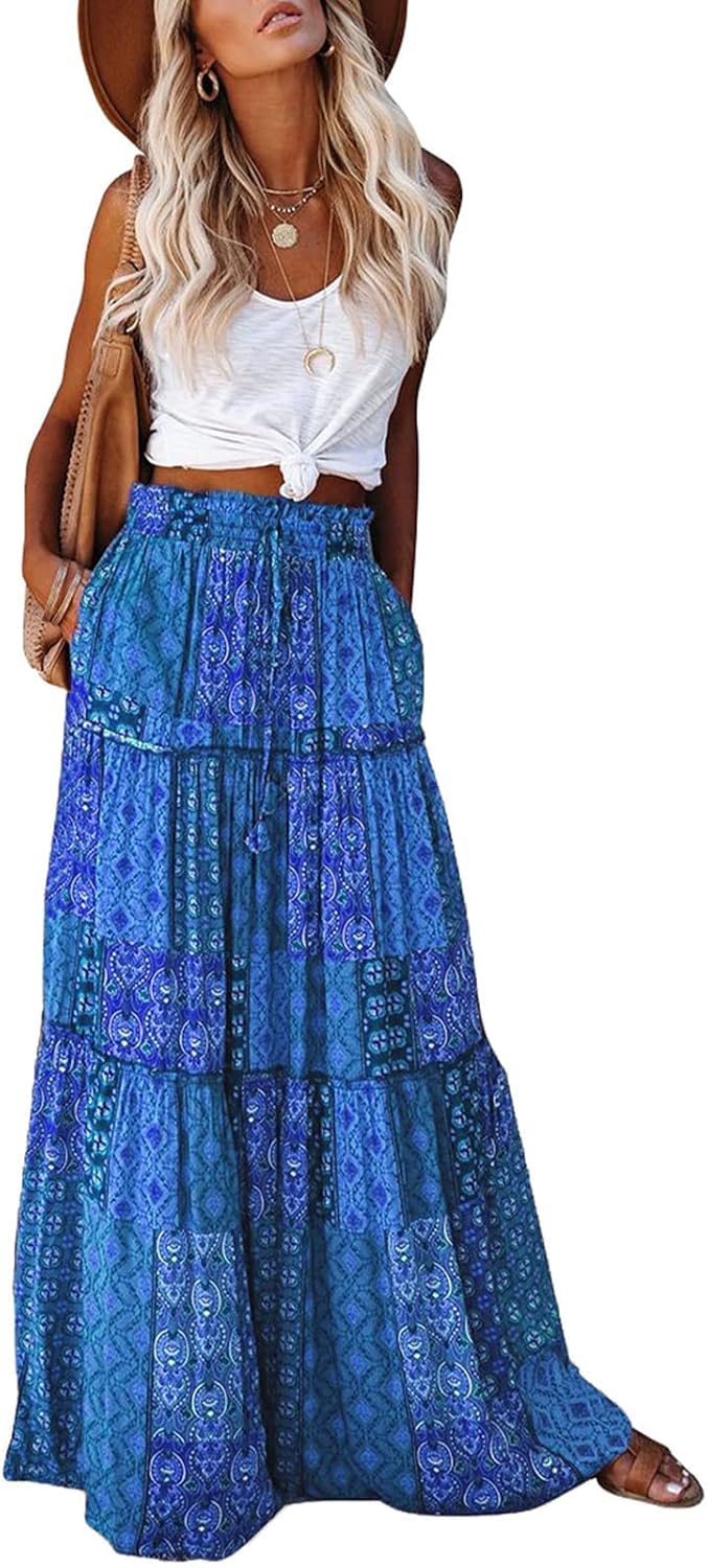 Manufacturer  EARKOHA Womens Casual High Waist Tie Paisley Print Long Maxi Skirt with Pockets skirts