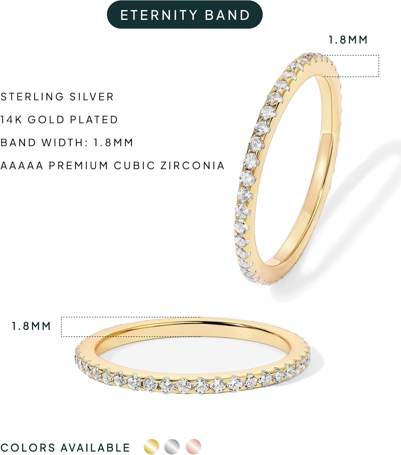 Manufacturer  PAVOI 14K Gold Plated Solid 925 Sterling Silver CZ Simulated Diamond Stackable Ring Eternity Bands for Women   rings
