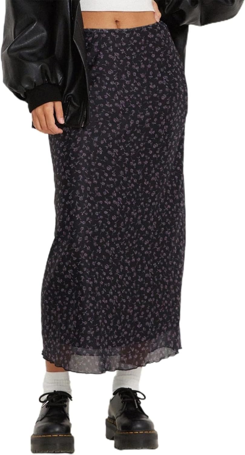 Manufacturer  Avanova Women Mesh Floral Boho High Waist Midi Skirt Lettuce Trim Summer A Line Skirts