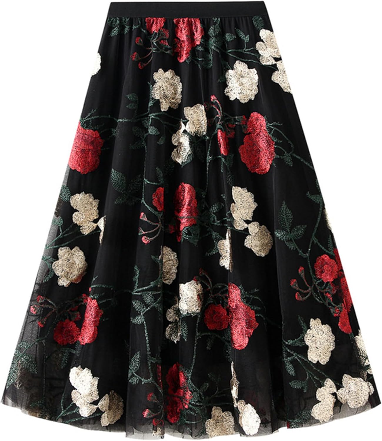 Manufacturer  Dirholl Women's A-Line Fairy Patterned Elastic Waist Ruffle Tulle Layered Midi Skirts