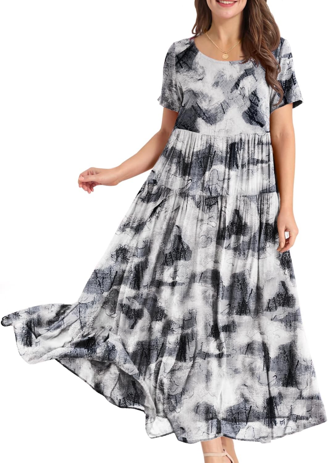 Manufacturer  YESNO Women Casual Loose Bohemian Floral Dress with Pockets Short Sleeve Long Maxi Summer Beach Swing Dress EJF dresses