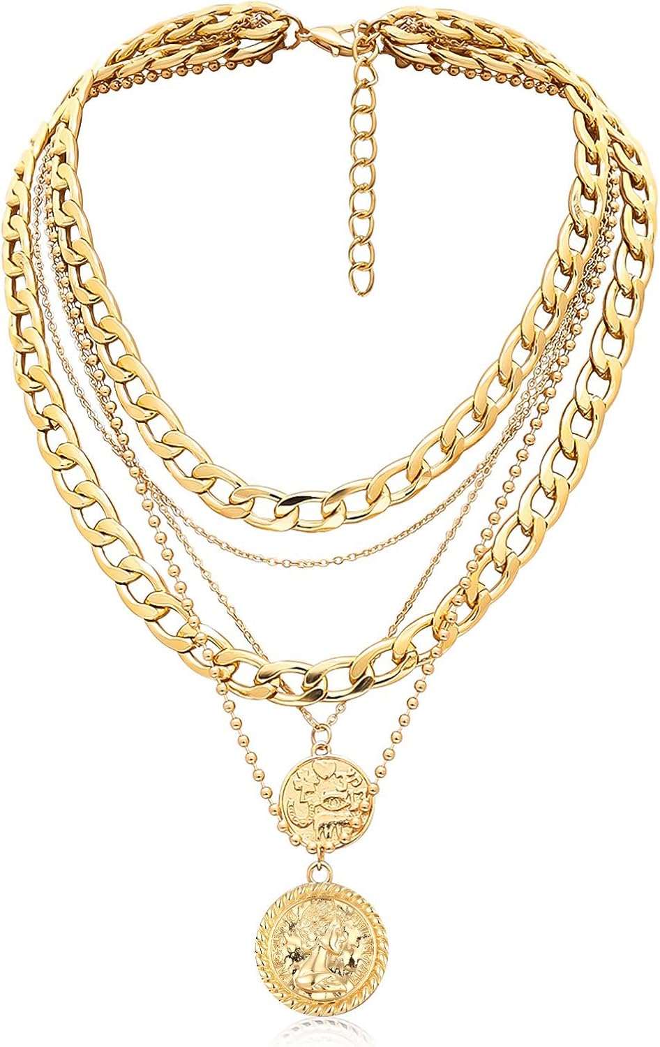 Manufacturer  MJartoria Gold Layered Necklaces for Women Trendy Retro Coin Pendant Necklace Dainty Chunky Chain Choker Necklaces for Jewelry Birthday Gifts  necklace