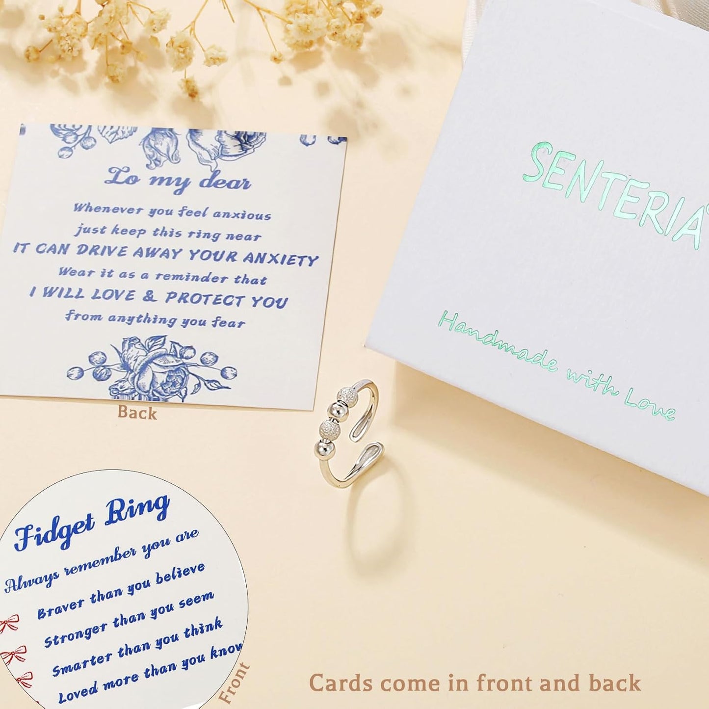 Manufacturer  Senteria Anxiety Rings for Women Sterling Silver Rings Adjustable Stress Spinner Rings with Beads Fidget Rings for Anxiety Women   rings