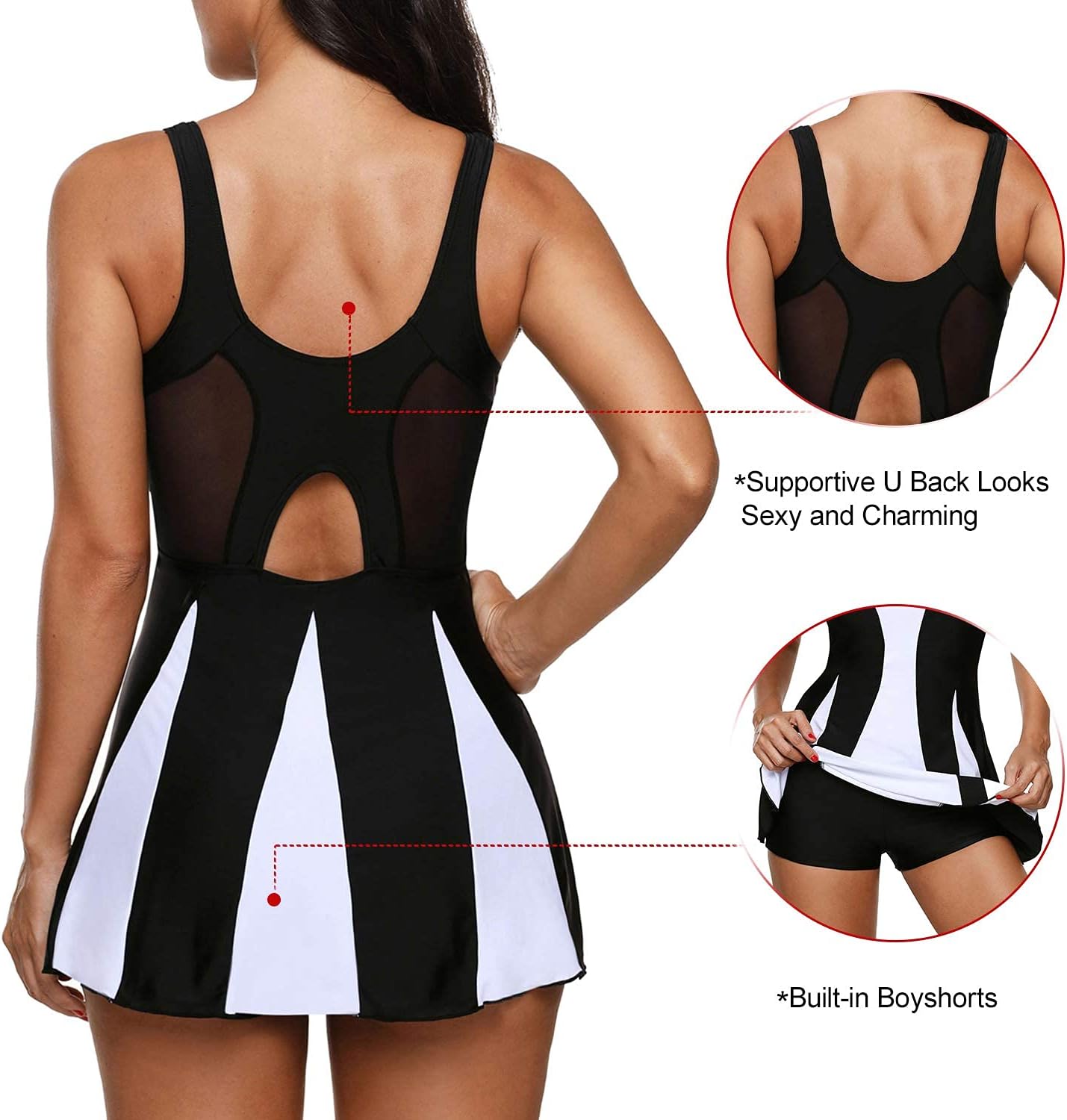 Manufacturer  Zando Women's Tummy Control Swim Dress - Color Block & Mesh One Piece Swimsuit with Skirt for Women Over 50  Swimsuit