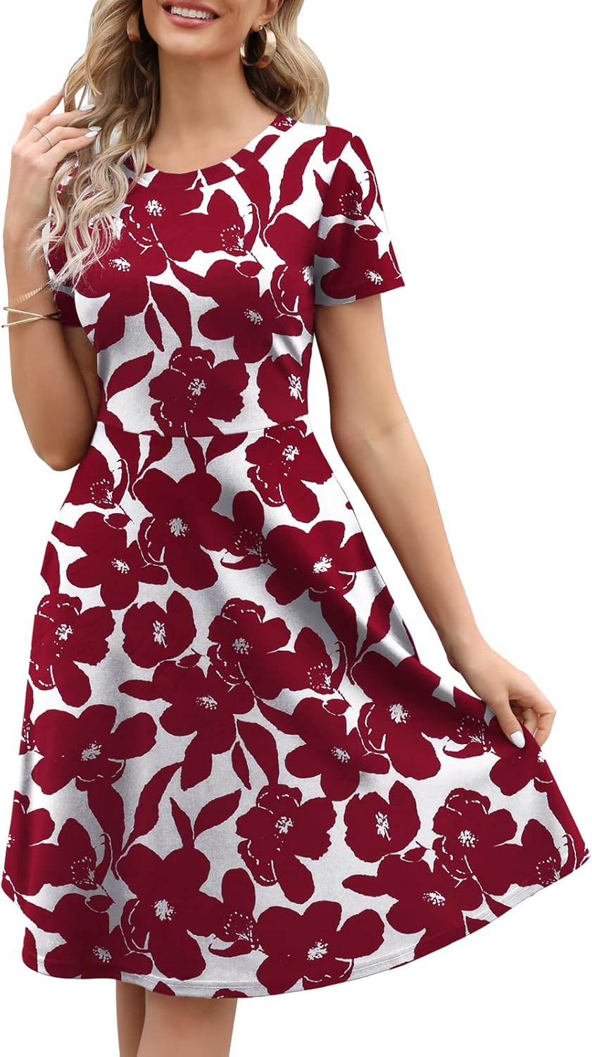 Manufacturer Women's Elegant Knee Length Dresses Vintage 50s Office Casual Floral Print Work Party A-Line Swing Dresses with Pockets 162