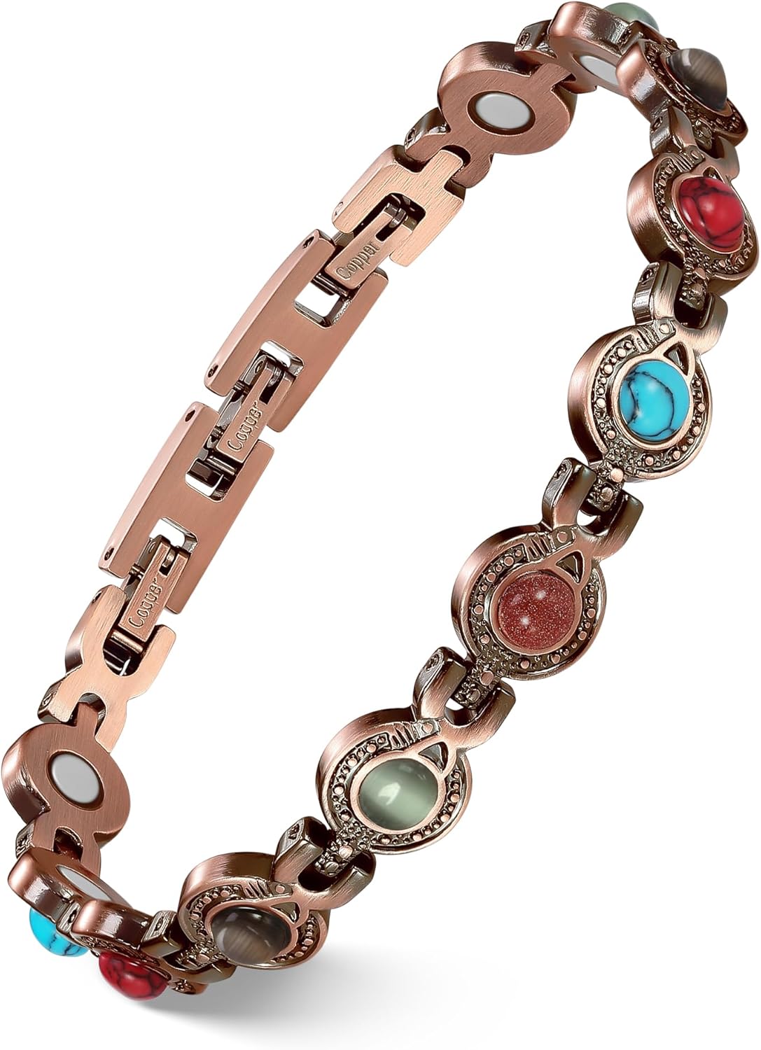 Manufacturer  Feraco Pure Copper Bracelets for Women, Ultra Strength Magnetic Bracelet with 3800 Gauss Magnets & Natural Turquoise & Stones, Adjustable, Jewelry Gift  bracelets