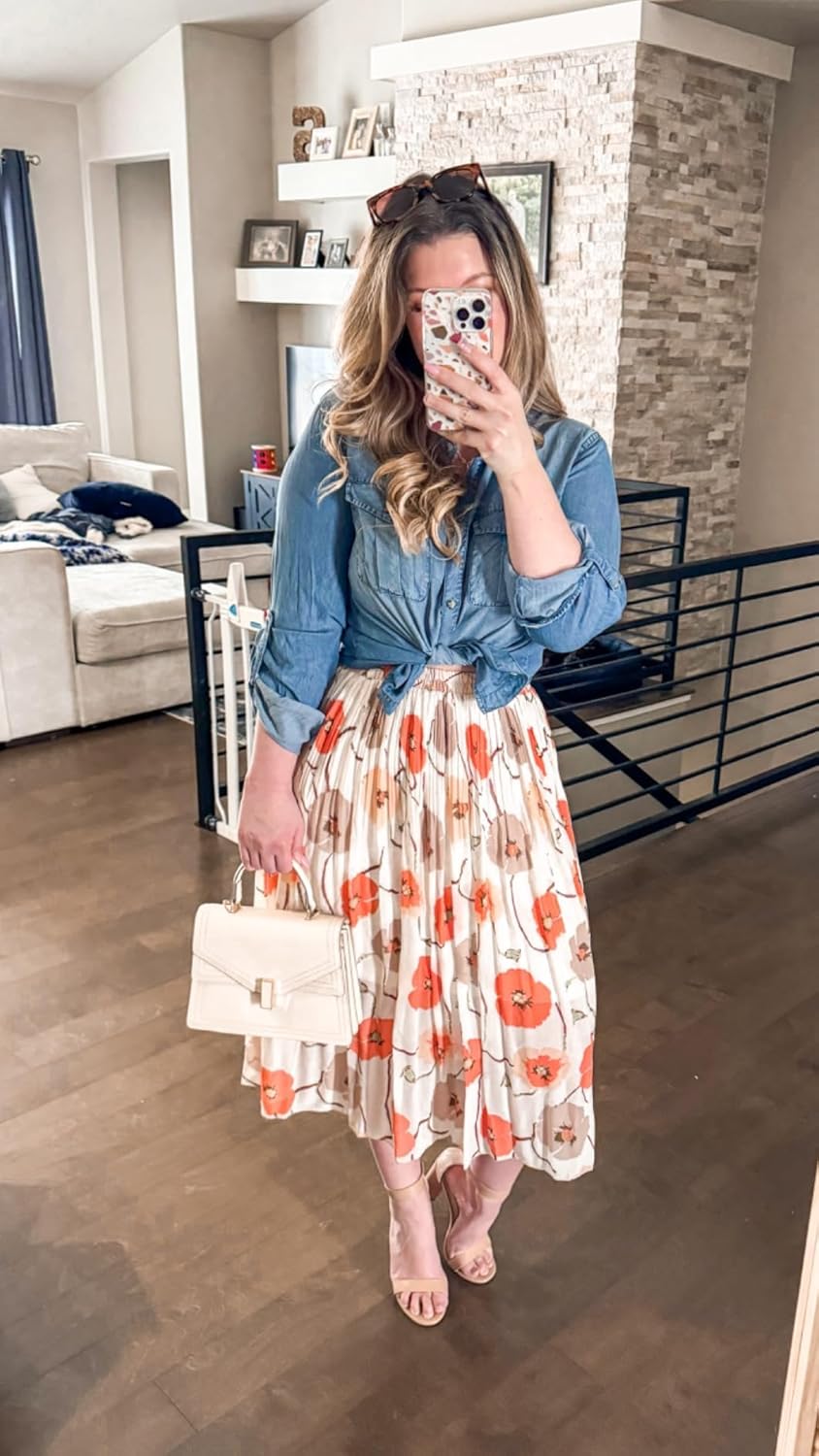 Manufacturer  Kingfancy Women's Pleated Skirt Chiffon Elastic Waist A-Line Midi Length Skirt skirts