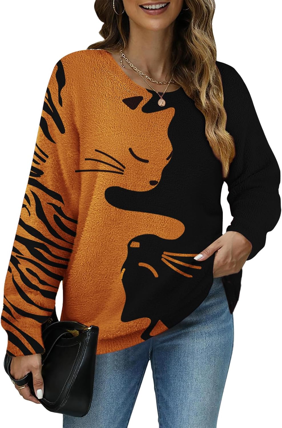 Manufacturer  YESNO Women Christmas Sweater Graphic Printed Oversized Pullover Sweaters Casual Loose Knit Tops S01   sweaters