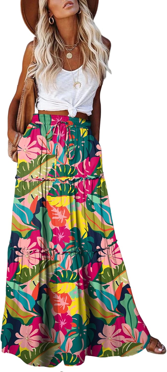 Manufacturer  EARKOHA Womens Casual High Waist Tie Paisley Print Long Maxi Skirt with Pockets skirts