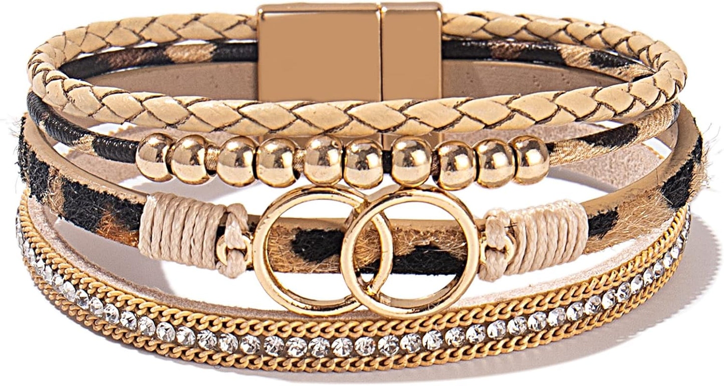 Manufacturer  FANCY SHINY Boho Wrap Bracelets Leather Cuff Bangle Gold Beaded Bracelets for Women Stackable Infinity Bracelets Jewelry Gift Mom with Magnetic Clasp  bracelets