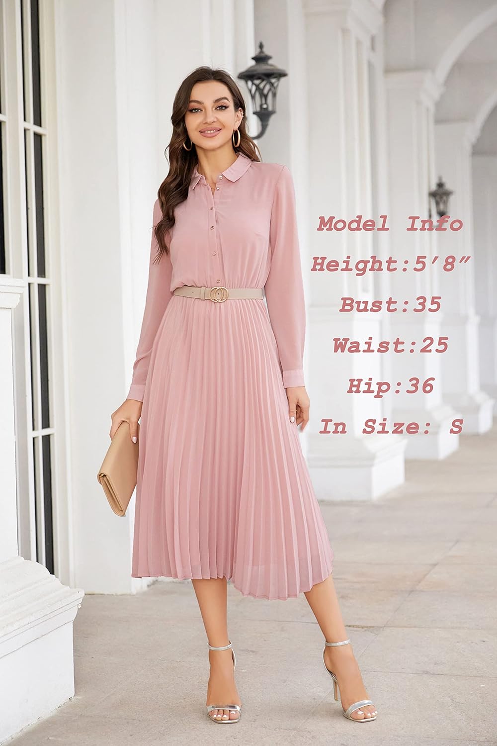 Manufacturer  Business Casual Shirt Dress for Women Long Sleeves Pleated Midi Dresses with Belt dresses